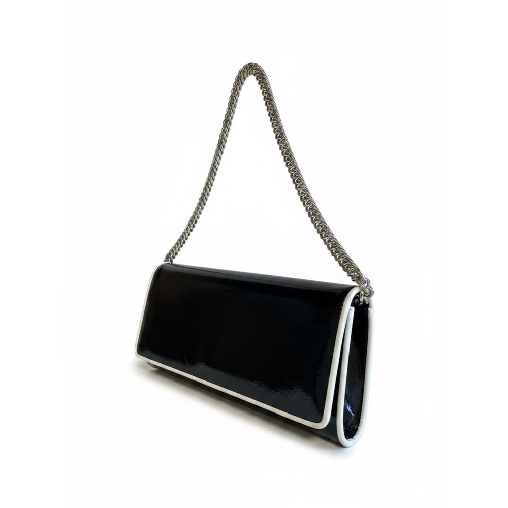 Ann Taylor Black Patent Vinyl Clutch Chain Strap Evening Bag Chic